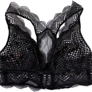 Victoria's Secret Lace Crochet Sheer V-Cut Plunge Bralette Velvet Band